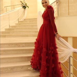 One shoulder formal dress maroon